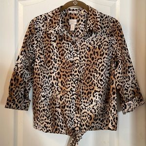 Chico’s Leopard Top Tie Front No Iron
